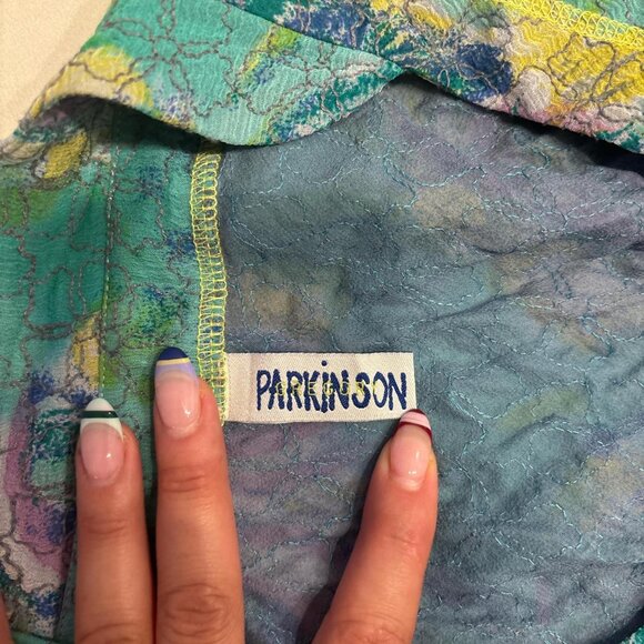 Vintage Gregory Parkinson 100% silk Green and blue mesh sleeveless blouse - Picture 3 of 5